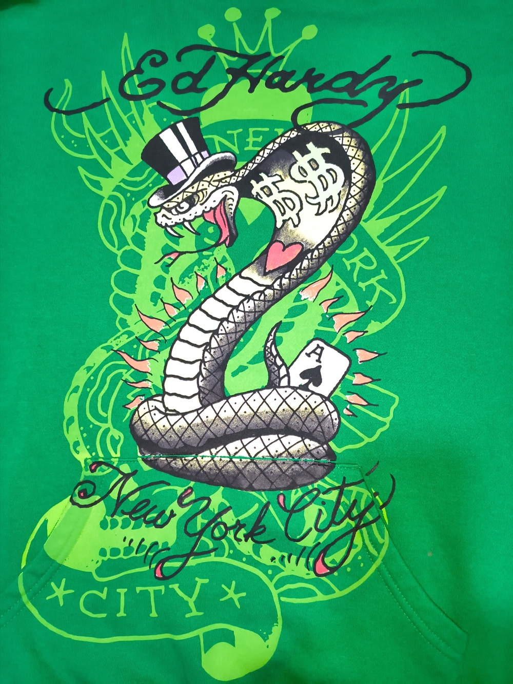 Ed Hardy Green Snake Graphic Reptile Hoodie XL